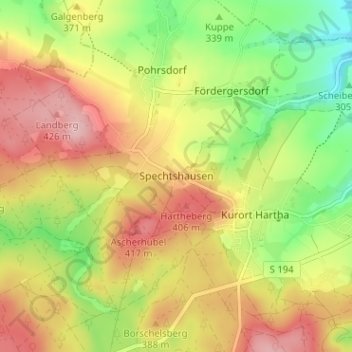 Spechtshausen topographic map, elevation, terrain