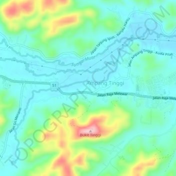 Kampung Kayu Ara topographic map, elevation, terrain