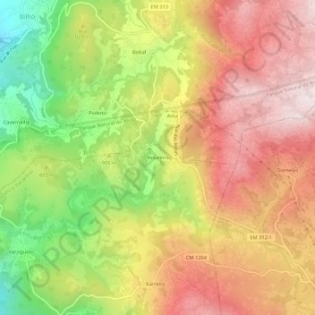 Açureira topographic map, elevation, terrain