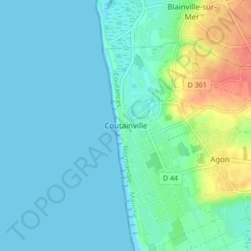 Coutainville topographic map, elevation, terrain