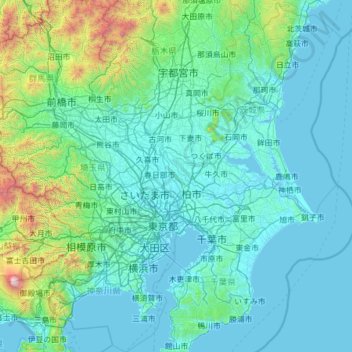Kantō topographic map, elevation, terrain