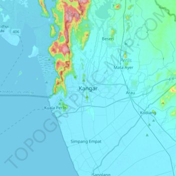 Kangar topographic map, elevation, terrain