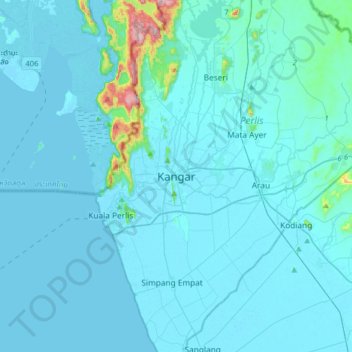 Kangar topographic map, elevation, terrain