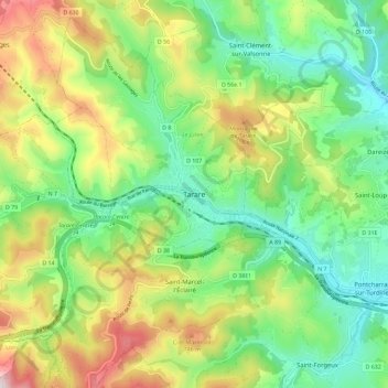 Tarare topographic map, elevation, terrain