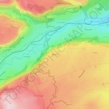 Ribettes topographic map, elevation, terrain