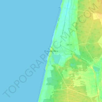 Praia de Mira topographic map, elevation, terrain