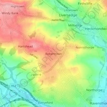 Roberttown topographic map, elevation, terrain