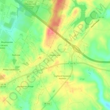Dayton Spur topographic map, elevation, terrain