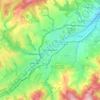Saint-Chamond topographic map, elevation, terrain