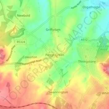 Peggs Green topographic map, elevation, terrain
