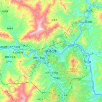Panzhihua topographic map, elevation, terrain