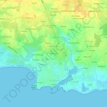 Kervennec topographic map, elevation, terrain