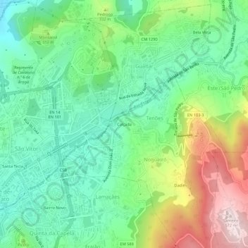 Calçada topographic map, elevation, terrain