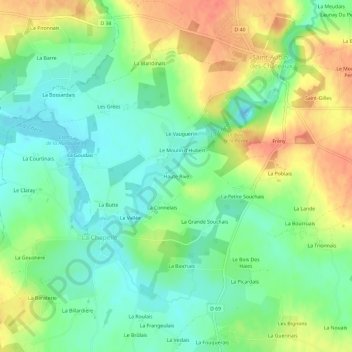 Haute Rive topographic map, elevation, terrain