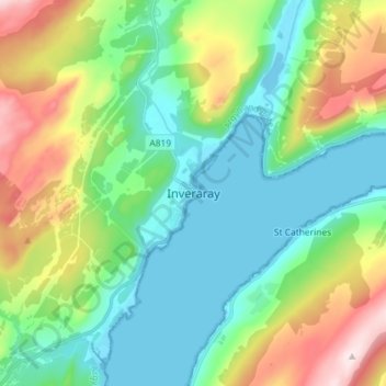 Inveraray topographic map, elevation, terrain