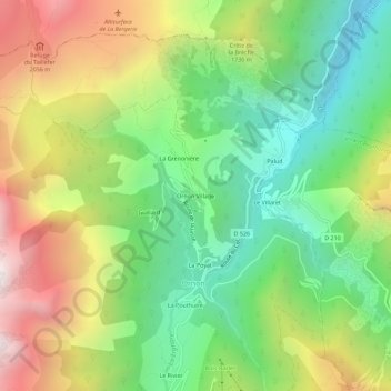 Ornon Village topographic map, elevation, terrain