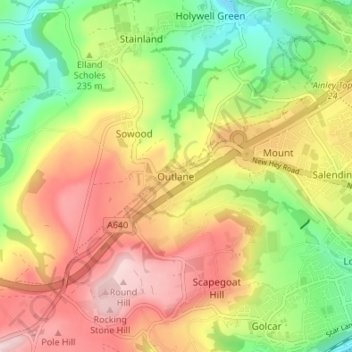 Outlane topographic map, elevation, terrain