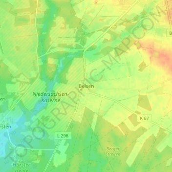 Belsen topographic map, elevation, terrain