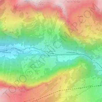Burglauenen topographic map, elevation, terrain