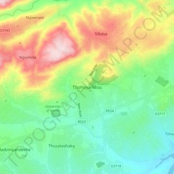 Thohoyandou topographic map, elevation, terrain