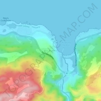 Rio Bueno topographic map, elevation, terrain