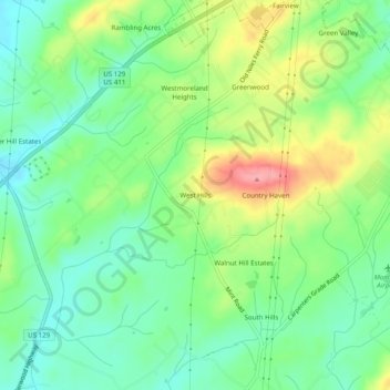 West Hills topographic map, elevation, terrain