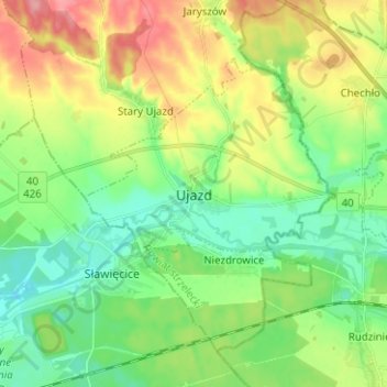 Ujazd topographic map, elevation, terrain