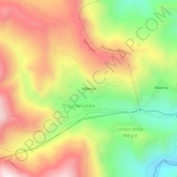 Villarica topographic map, elevation, terrain