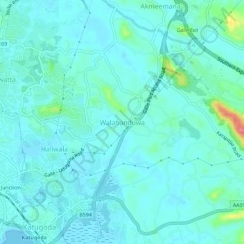 Walahanduwa topographic map, elevation, terrain