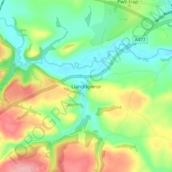 Llanddowror topographic map, elevation, terrain