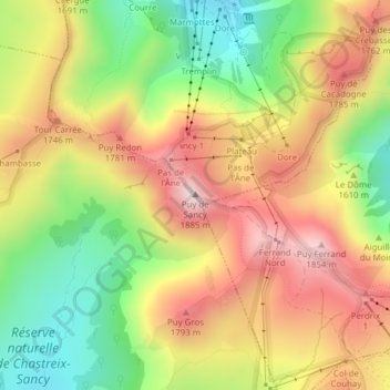 Puy de Sancy topographic map, elevation, terrain
