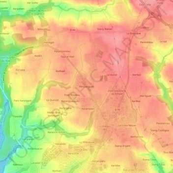 Pennanguer topographic map, elevation, terrain