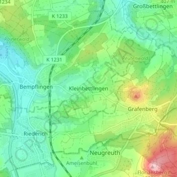 Kleinbettlingen topographic map, elevation, terrain