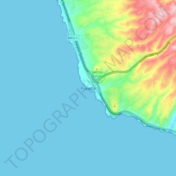 Popotla topographic map, elevation, terrain