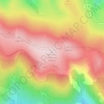 Sommet de Finiels topographic map, elevation, terrain