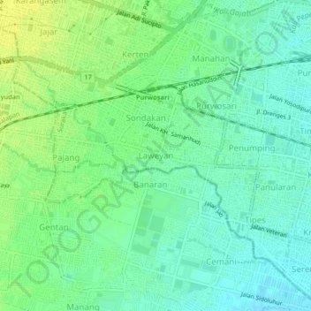 Laweyan topographic map, elevation, terrain
