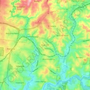 Briar Hill topographic map, elevation, terrain