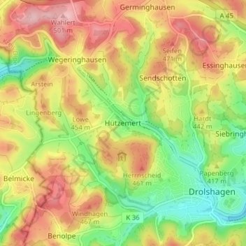 Hützemert topographic map, elevation, terrain