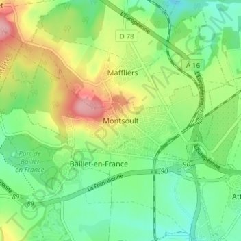 Montsoult topographic map, elevation, terrain