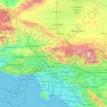 Los Angeles topographic map, elevation, terrain
