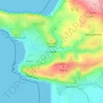 Croyde topographic map, elevation, terrain
