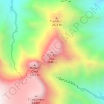 Cathkin Peak topographic map, elevation, terrain