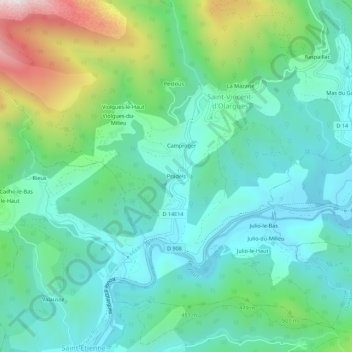 Pradels topographic map, elevation, terrain