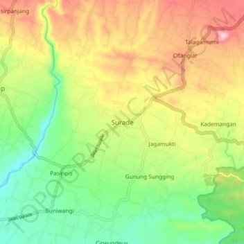 Surade topographic map, elevation, terrain