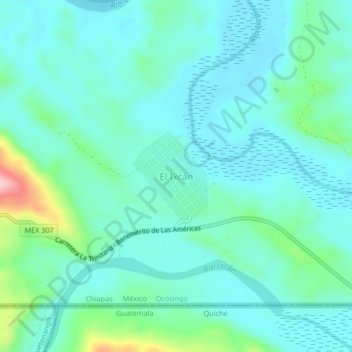 El Ixcán topographic map, elevation, terrain