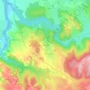 Les Chirouzes topographic map, elevation, terrain