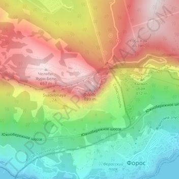 Форос topographic map, elevation, terrain