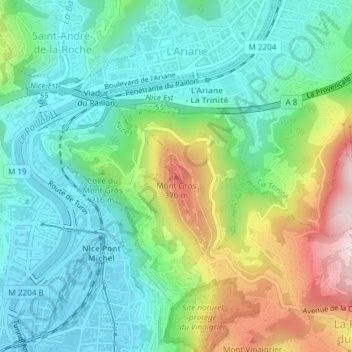 Mont Gros topographic map, elevation, terrain