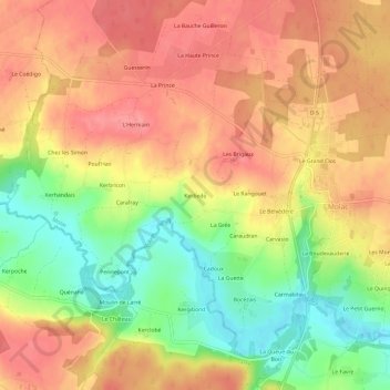 Kerbedo topographic map, elevation, terrain