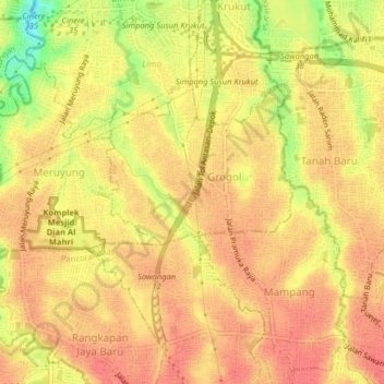 Grogol topographic map, elevation, terrain